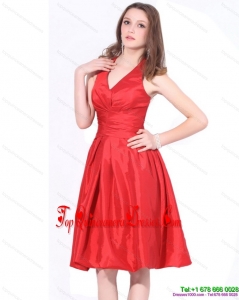 Fashionable 2015 V Neck Knee Length Dama Dress with Ruching