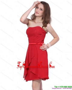 Fashionable Strapless Short Red 2015 Dama Dress with Ruching