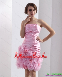 2015 Lovely Strapless Ruching Mini Length Gorgeous DamaDress in Baby Pink