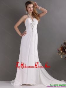 Beautiful 2015 Halter Top White Gorgeous Dama Dress with Ruching and Beading