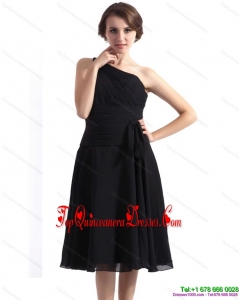 2015 One Shoulder Knee Length Gorgeous Dama Dress in Black