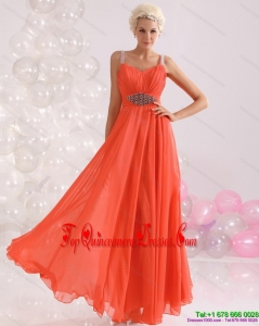 Cheap 2015 Empire Orange Gorgeous Dama Dress with Beading and Ruching