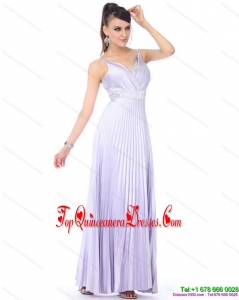 Elegant 2015 Empire V Neck Gorgeous Dama Dress with Pleats and Beading