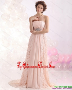 Popular Strapless Sequins and Lace Gorgeous Dama Dress with Brush Train