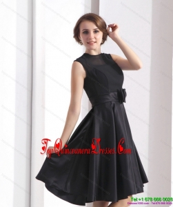 2015 Perfect Black Knee Length Gorgeous Dama Dress with Bowknot