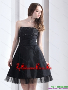 2015 Romantic Strapless Black Gorgeous Dama Dress with Ruching and Beading