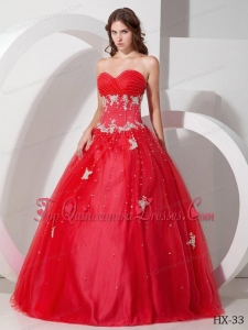 Ball Gown Sweetheart Tulle Appliques and Beading Quinceanera Dress