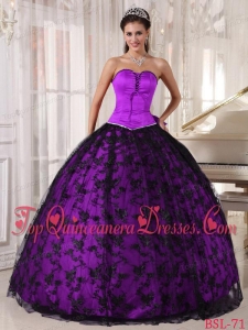 Ball Gown Sweetheart Lace Floor-length Purple and Black Quinceanera Dress
