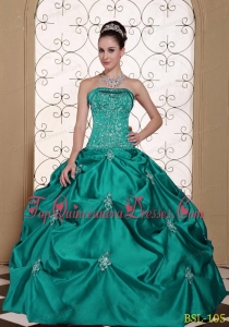 Embroidery Taffeta Strapless Modest Quinceanera Dress with Pick-ups