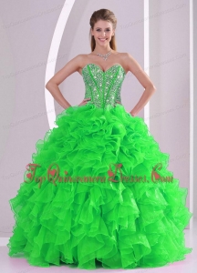 Ball Gown Sweetheart Ruffles and Beading Organza Quinceanera Gowns in Sweet 16