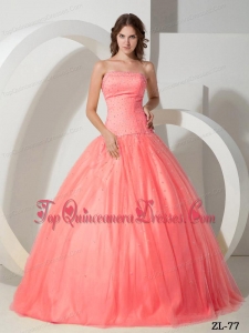 Beading Ball Gown Strapless Floor-length Tulle Quinceanera Dress