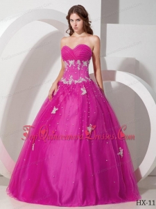 Sweetheart Tulle Appliques and Beading Quinceanera Dress in Fuchsia