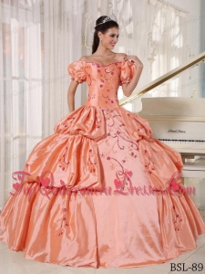 Ball Gown Off The Shoulder Floor-length Taffeta Embroidery Quinceanera Dress