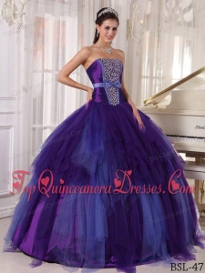 Ball Gown Strapless Floor-length Tulle Beading Quinceanera Dress