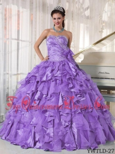 Lavender Ball Gown Sweetheart Floor-length Organza Beading Quinceanera Dress