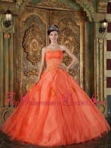 Orange Red Ball Gown Sweetheart Floor-length Organza Appliques Quinceanera Dress