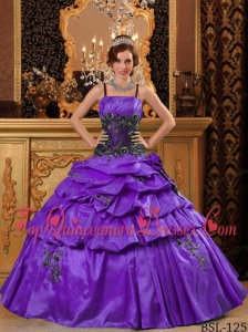 Purple Ball Gown Straps Floor-length Taffeta Appliques Quinceanera Dress