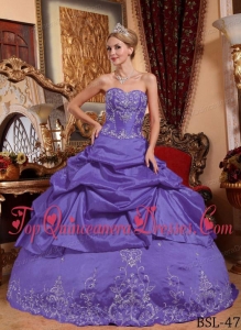 Purple Ball Gown Sweetheart Floor-length Taffeta Embroidery with Beading Quinceanera Dress