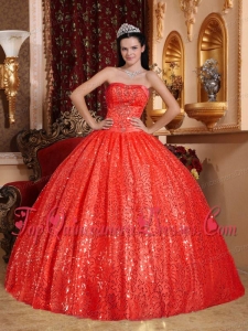 Red Ball Gown Sweetheart Floor-length Beading Quinceanera Dress