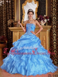Baby Blue Ball Gown Strapless Floor-length Organza Quinceanera Dress