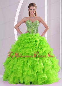 Beading Ball Gown Sweetheart Green Quinceanera Gowns for 2014 summer