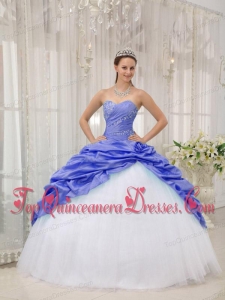 Beading Sweetheart Floor-length Purple and White Quinceanera Dress