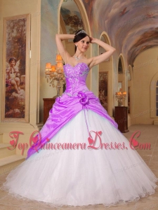 Fuchsia and White Princess Sweetheart Floor- length Beading Tulle and Taffeta Quinceanera Dress