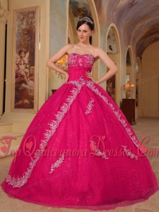 Hot Pink Ball Gown Sweetheart Floor-length Organza Embroidery and Beading Quinceanera Dress