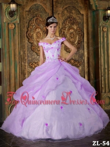 Lavender Ball Gown Off The Shoulder Floor-length Organza Appliques Quinceanera Dress