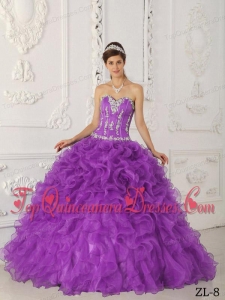 Lavender Ball Gown Sweetheart Floor-length Satin and Organza Appliques Quinceanera Dress