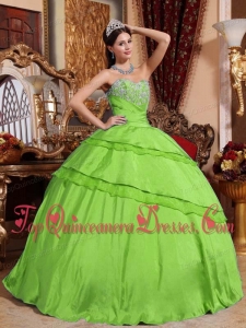 Spring Green Ball Gown Sweetheart Floor-length Taffeta Appliques Quinceanera Dress