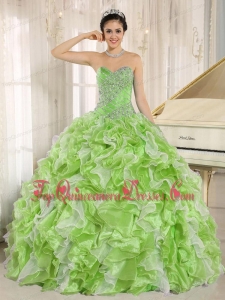 Spring Green Beaded Bodice and Ruffles Custom Made For 2013 Quinceanera Dress