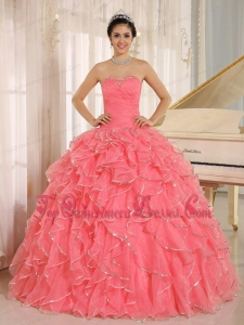 2013 Ruffles and Beaded For RedQuinceanera Dress Custom Made