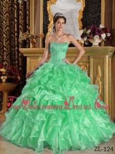 Apple Green Ball Gown Sweetheart Floor-length Ruffles Organza Quinceanera Dress