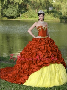 Appliques and Pick-ups Red Brush Train Exquisite Style For 2013 Quinceanera Dress