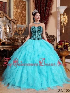 Aqua Blue and Black Sweetheart Embroidery with Beading Quinceanera Dress