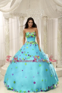 Baby Blue Ball Gown 2013 Quninceaera Gown For Custom Made Appliques Decorate Bodice