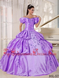 Ball Gown Off The Shoulder Floor-length Taffeta Embroidery Quinceanera Dress