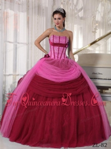 Ball Gown Strapless Floor-length Tulle Beading Quinceanera Dress