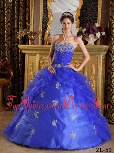 Blue Ball Gown Sweetheart Floor-length Ruffles Organza Quinceanera Dress