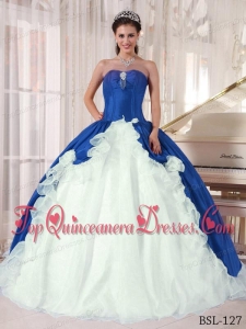 Blue and White Ball Gown Sweetheart Floor-length Beading Quinceanera Dress