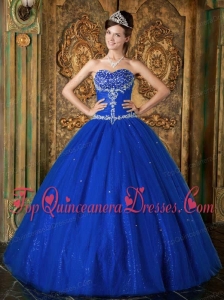 Dark Blue A-Line / Princess Sweetheart Floor-length Beading Tulle Quinceanera Dress