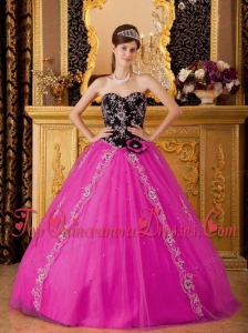 Hot Pink A-line / Princess Sweetheart Floor-length Tulle Beading Quinceanera Dress