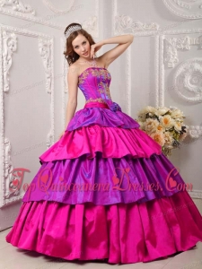 Multi-color Ball Gown Strapless Floor-length Taffeta Appliques Quinceanera Dress