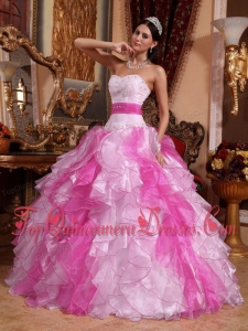 Multi-colored Sweetheart Floor-length Organza Beading and RuchingQuinceanera Dress