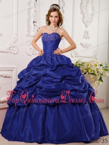 Navy Blue Ball Gown Sweetheart Floor-length Tafftea Appliques Quinceanera Dress