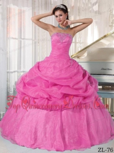 Pink Ball Gown Strapless Floor-length Organza Appliques Quinceanera Dress