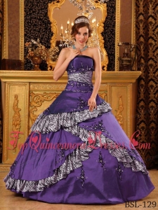 Purple Ball Gown Strapless Floor-length Taffeta Embroidery Quinceanera Dress