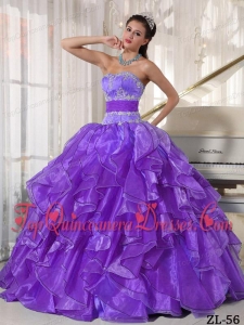 Strapless Ball Gown Floor-length Organza Appliques Quinceanera Dress