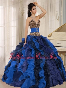 Wholesale Multi-color 2013 Quinceanera Dress V-neck Ruffles With Leopard and Beading